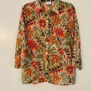 Alfred Dunner Floral Button Front Top 10 SemiSheer